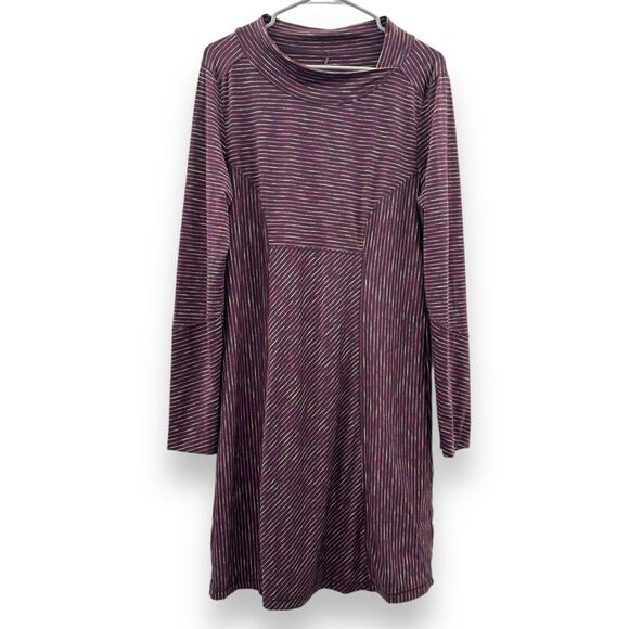 Prana Alicia Scramble Purple‎ Multi Striped Mock Neck Long Sleeve Dress Sz L - Picture 1 of 10